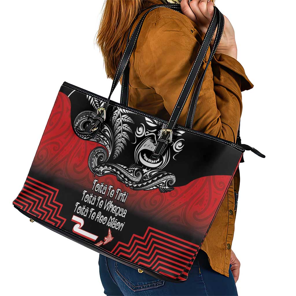 Aotearoa Toitu Te Tiriti Leather Tote Bag New Zealand Honour the Treaty - Fight Together LT03 - Polynesian Pride