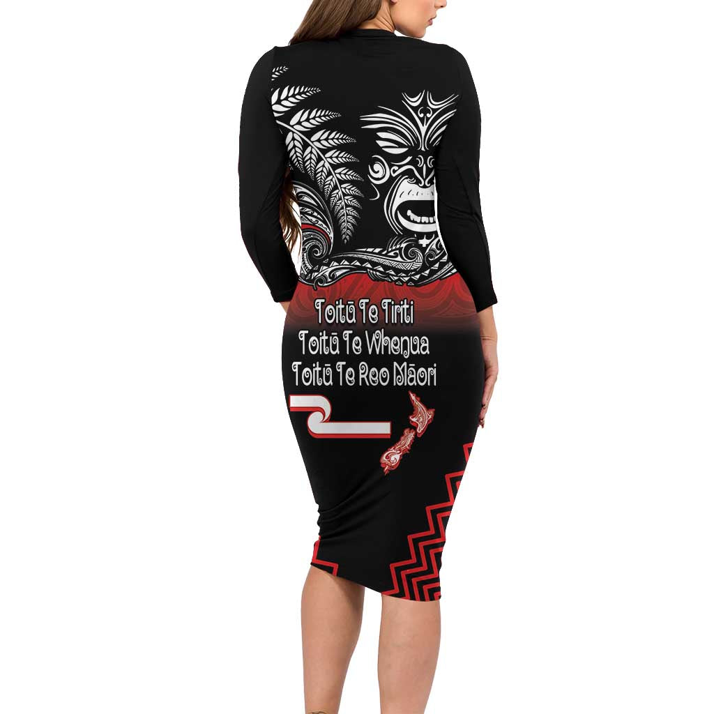 Aotearoa Toitu Te Tiriti Long Sleeve Bodycon Dress New Zealand Honour the Treaty - Fight Together LT03 - Polynesian Pride