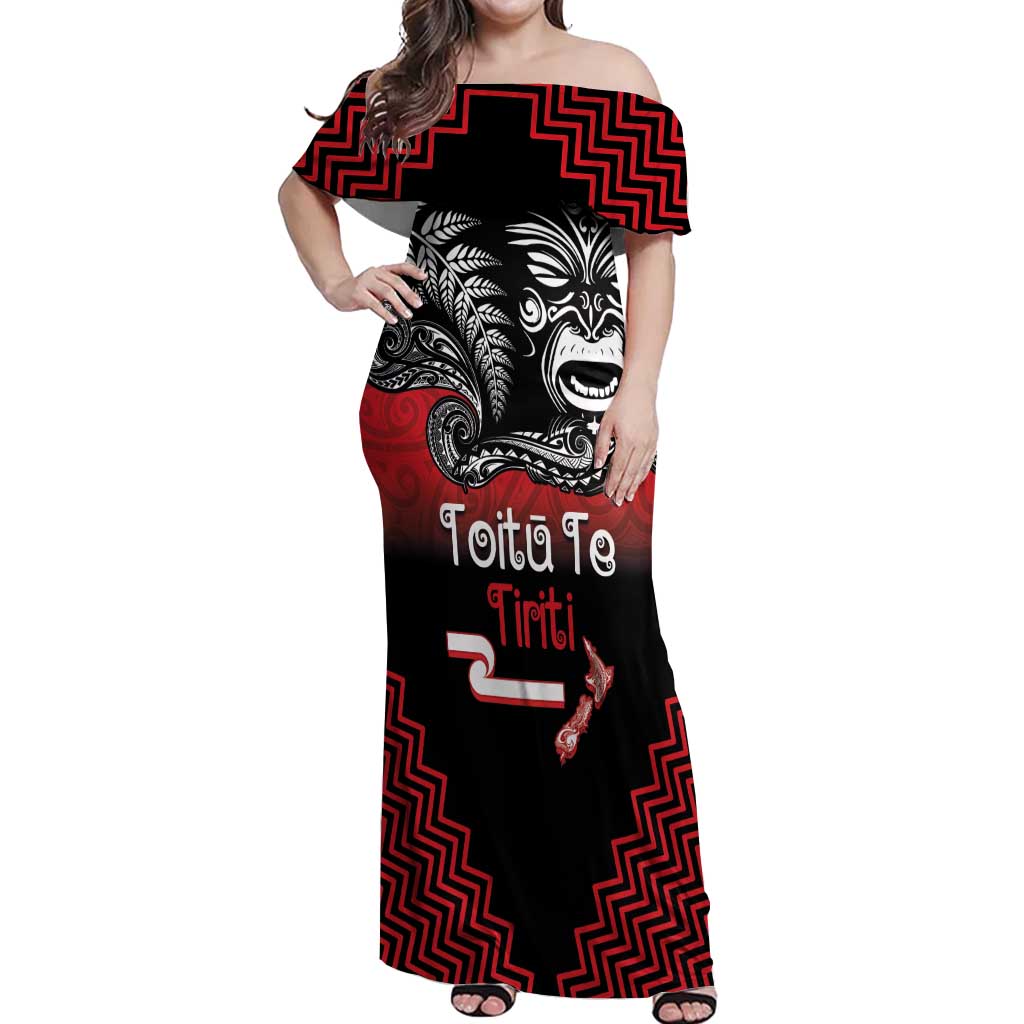 Aotearoa Toitu Te Tiriti Off Shoulder Maxi Dress New Zealand Honour the Treaty - Fight Together LT03 Women Red - Polynesian Pride