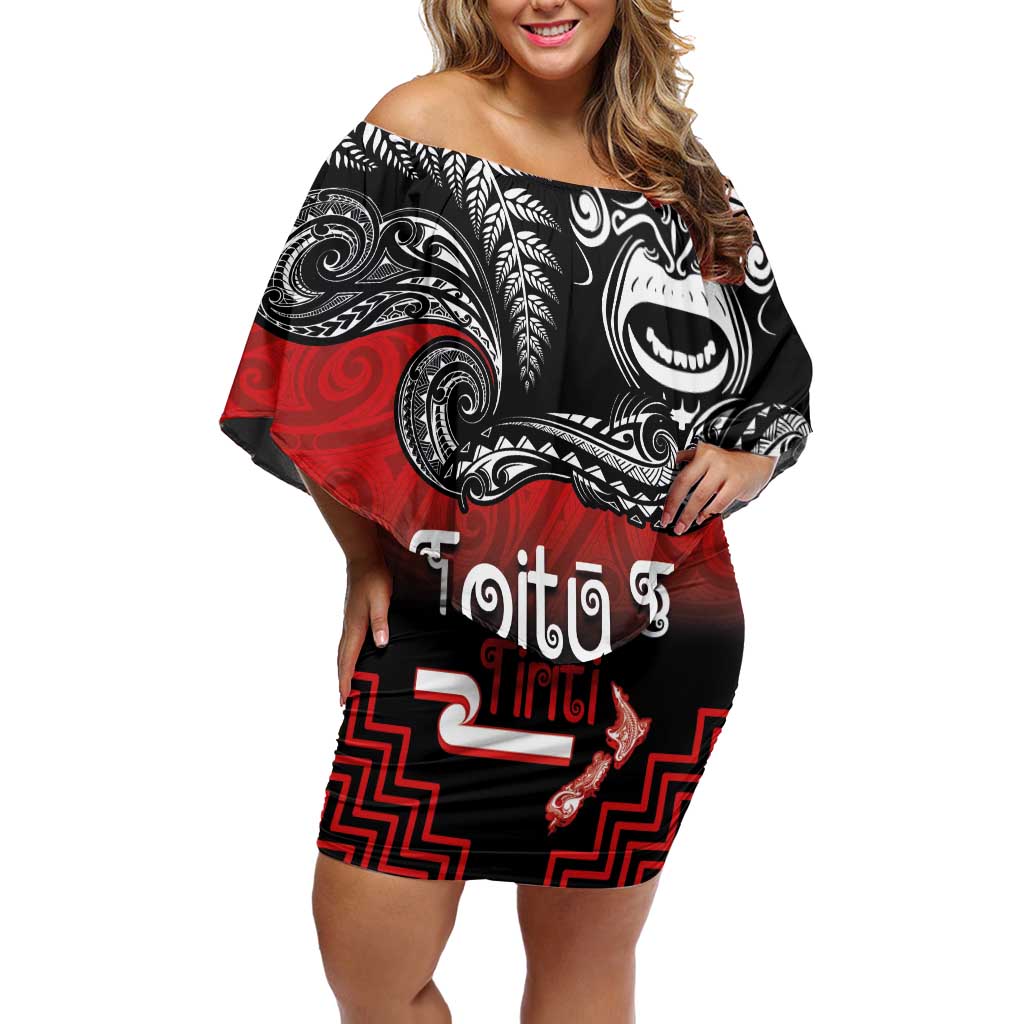 Aotearoa Toitu Te Tiriti Off Shoulder Short Dress New Zealand Honour the Treaty - Fight Together