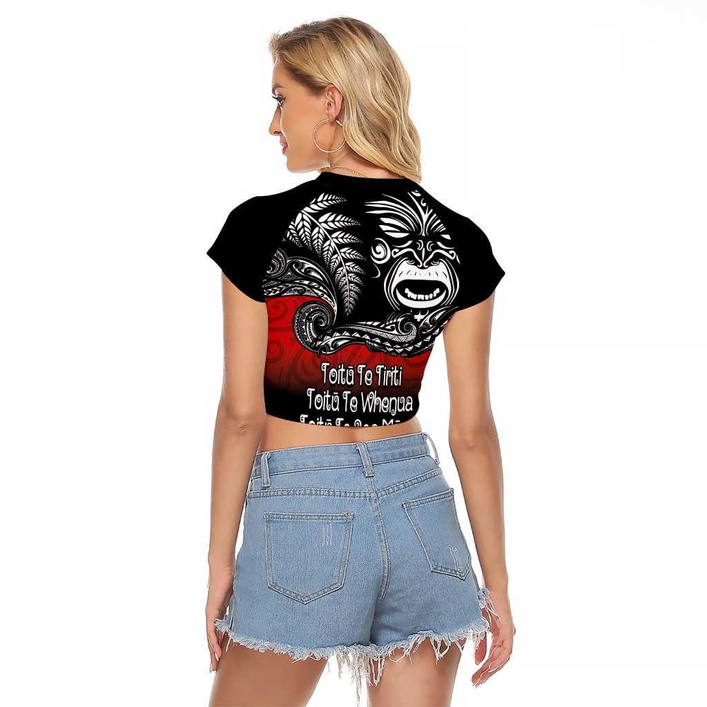 Aotearoa Toitu Te Tiriti Raglan Cropped T Shirt New Zealand Honour the Treaty - Fight Together LT03 - Polynesian Pride
