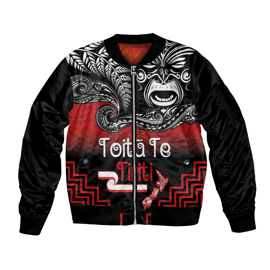 Aotearoa Toitu Te Tiriti Sleeve Zip Bomber Jacket New Zealand Honour the Treaty - Fight Together LT03 Unisex Red - Polynesian Pride