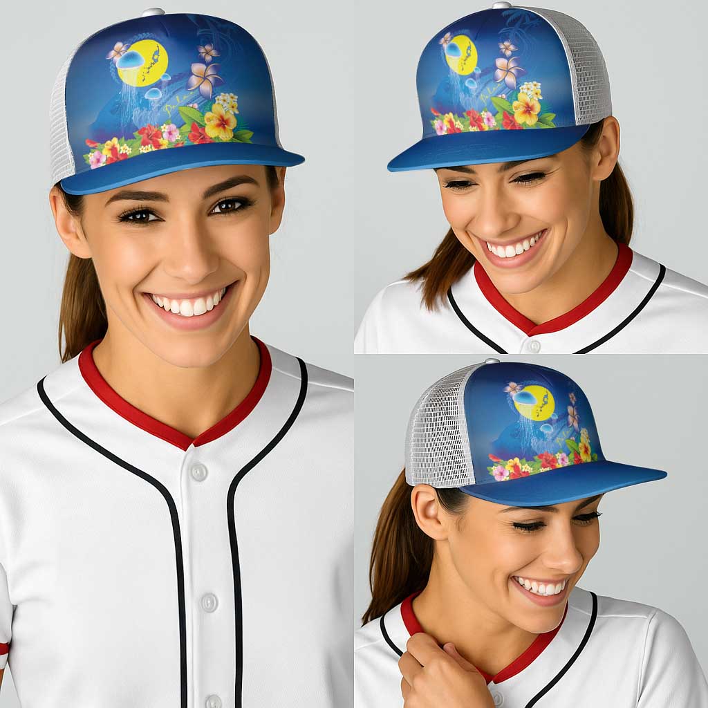 Palau Jellyfish Baseball Net Cap Ocean Heritage Tropical Plants - Polynesian Pride
