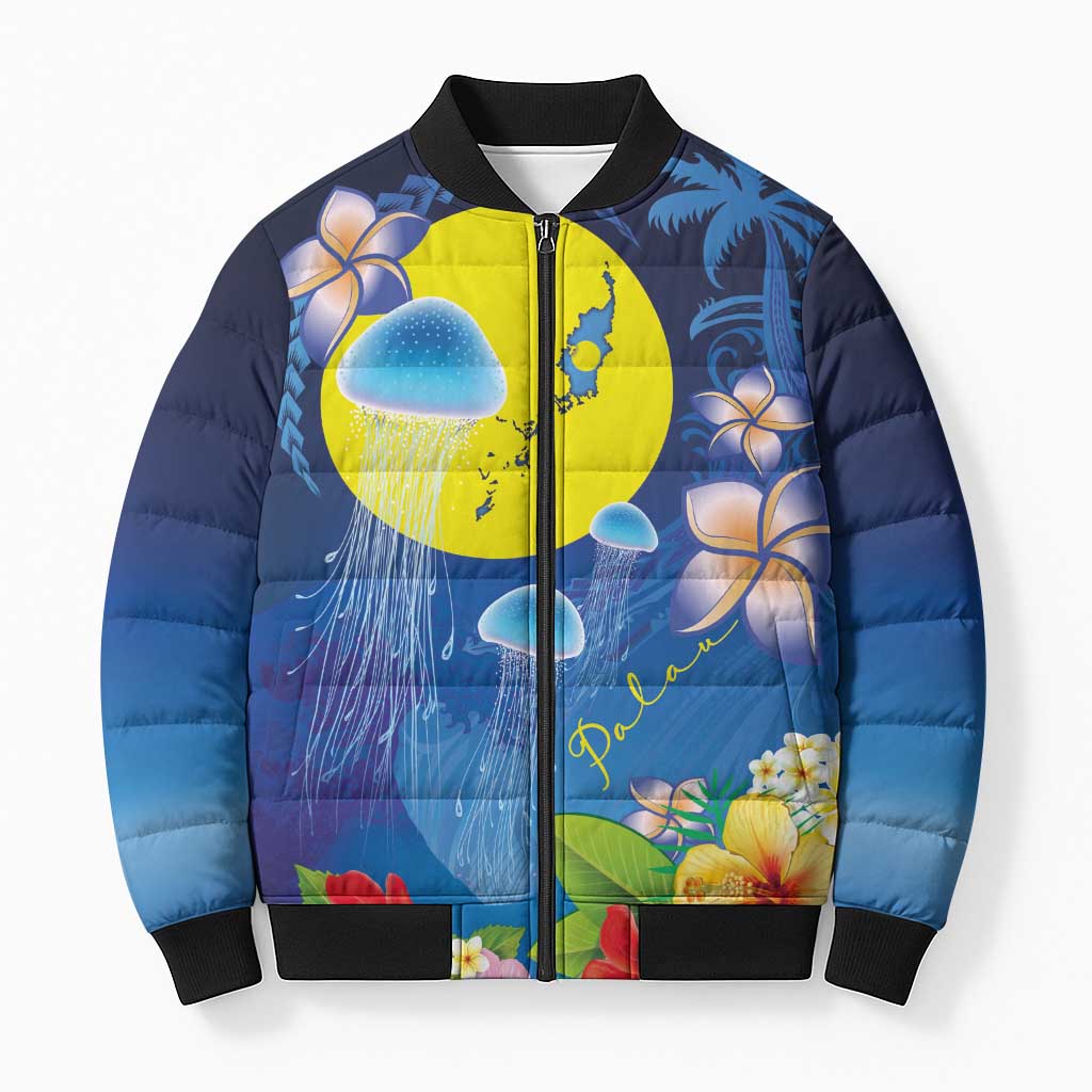 Palau Jellyfish Bomber Puffer Jacket Ocean Heritage Tropical Plants - Polynesian Pride