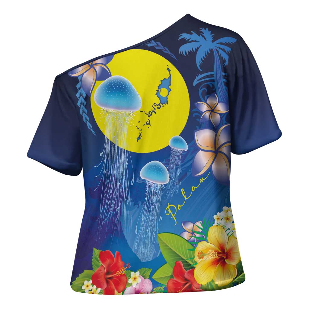 Palau Jellyfish Cross Shoulder Shirt Ocean Heritage Tropical Plants - Polynesian Pride