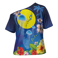 Palau Jellyfish Cross Shoulder Shirt Ocean Heritage Tropical Plants - Polynesian Pride