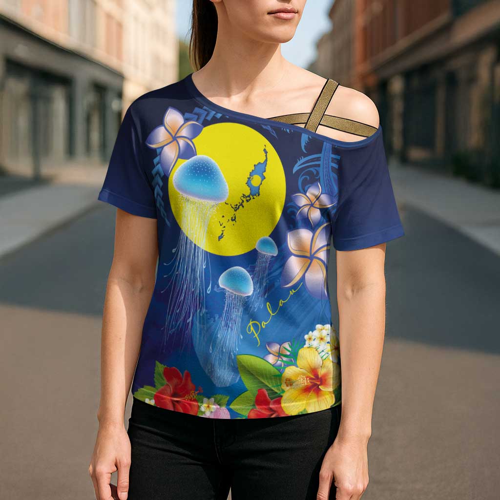 Palau Jellyfish Cross Shoulder Shirt Ocean Heritage Tropical Plants - Polynesian Pride