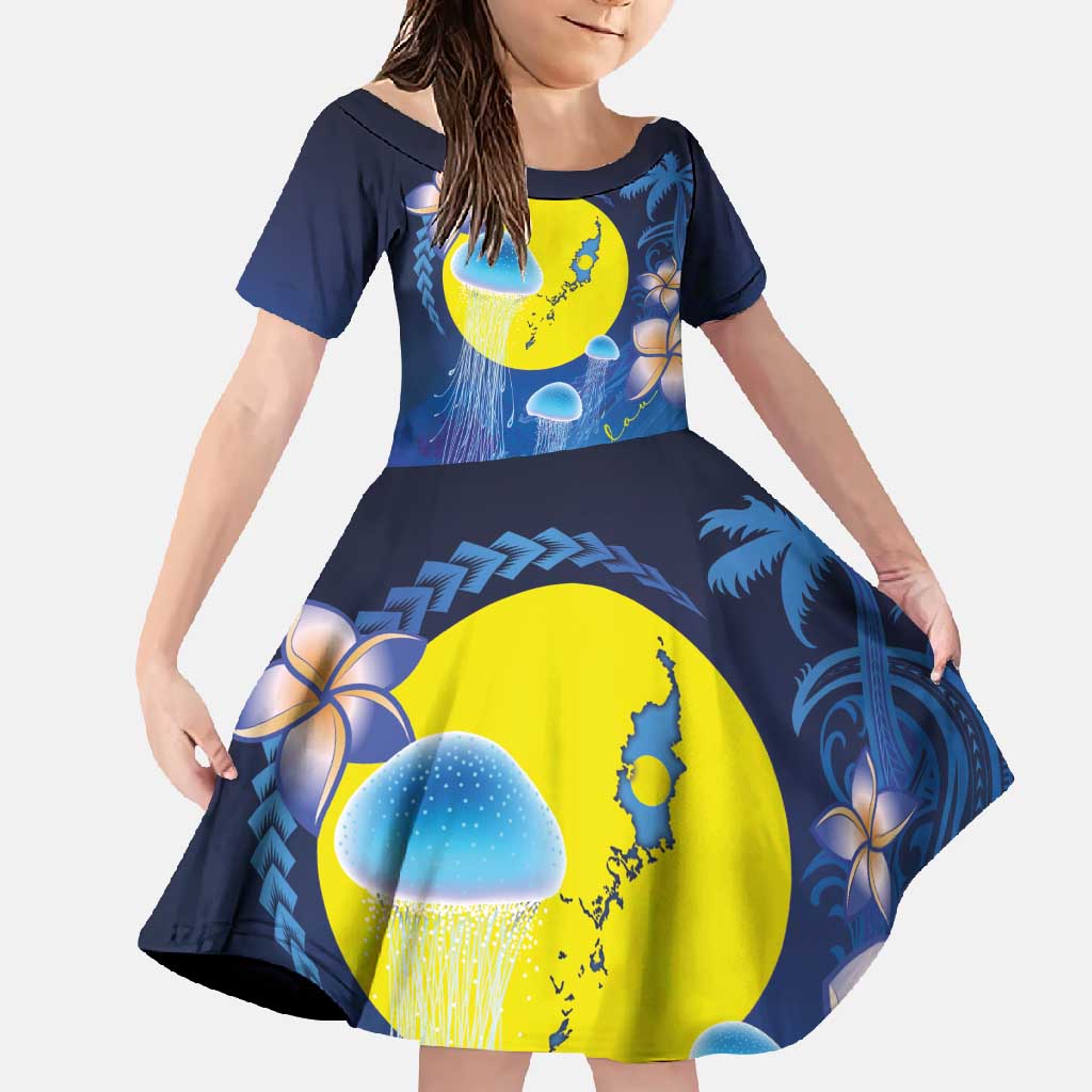 Palau Jellyfish Family Matching Long Sleeve Bodycon Dress and Hawaiian Shirt Ocean Heritage Tropical Plants - Polynesian Pride