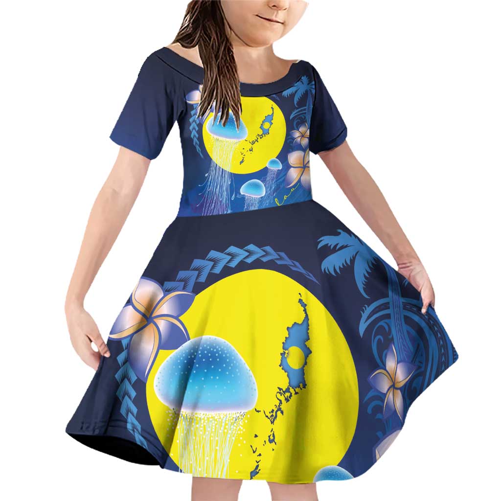 Palau Jellyfish Family Matching Off Shoulder Short Dress and Hawaiian Shirt Ocean Heritage Tropical Plants - Polynesian Pride
