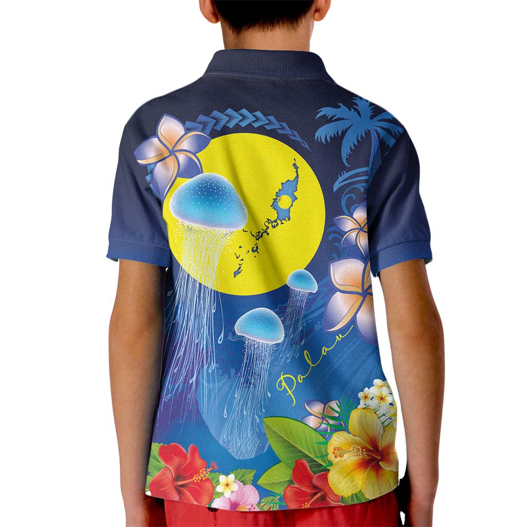 Palau Jellyfish Kid Polo Shirt Ocean Heritage Tropical Plants - Polynesian Pride