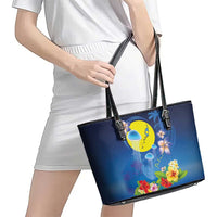 Palau Jellyfish Leather Tote Bag Ocean Heritage Tropical Plants - Polynesian Pride