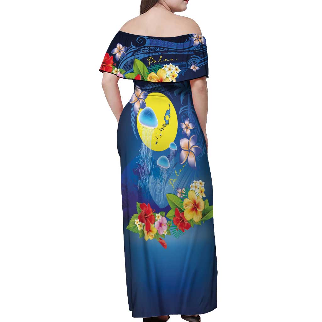 Palau Jellyfish Off Shoulder Maxi Dress Ocean Heritage Tropical Plants - Polynesian Pride