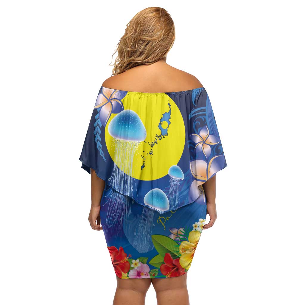Palau Jellyfish Off Shoulder Short Dress Ocean Heritage Tropical Plants - Polynesian Pride