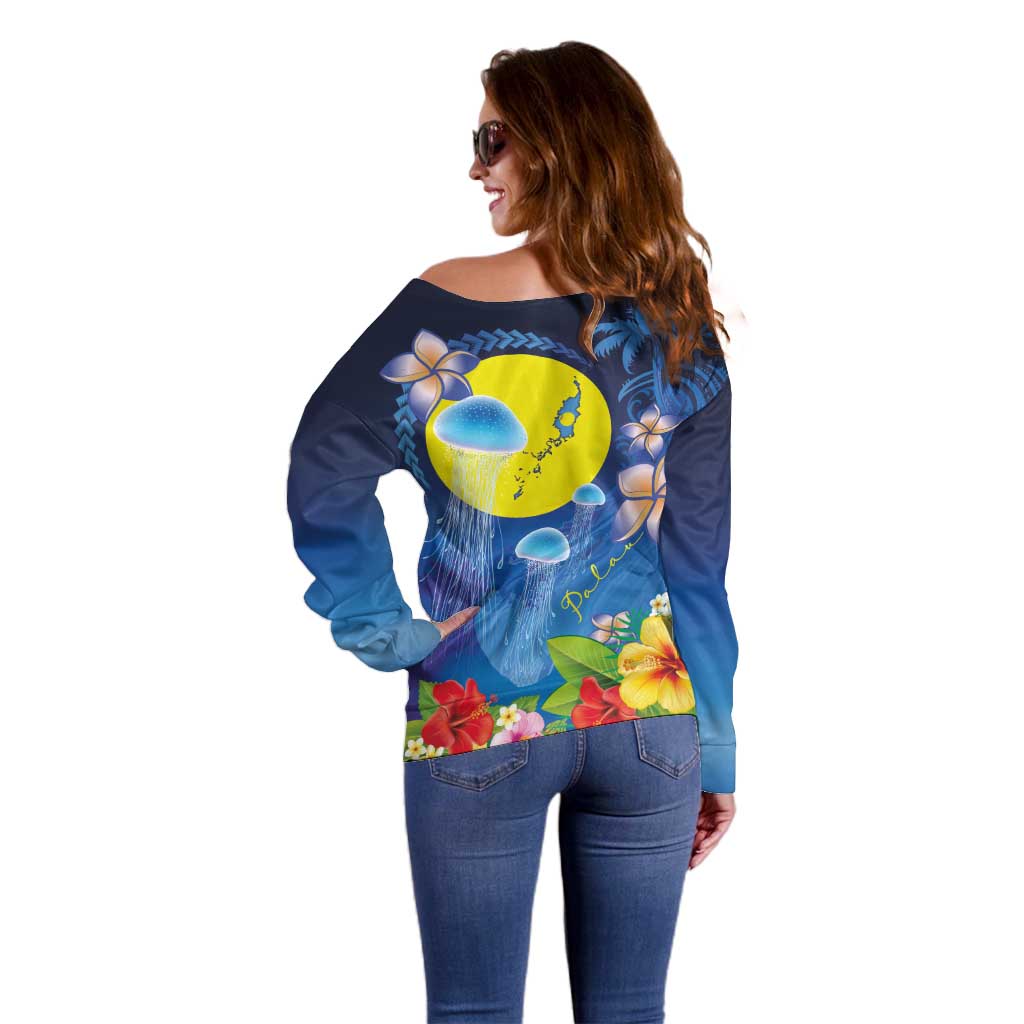 Palau Jellyfish Off Shoulder Sweater Ocean Heritage Tropical Plants - Polynesian Pride
