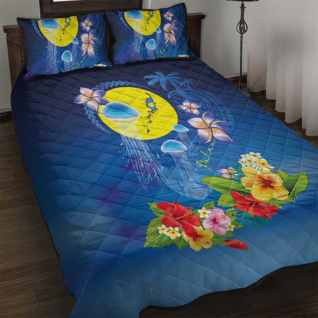 Palau Jellyfish Quilt Bed Set Ocean Heritage Tropical Plants - Polynesian Pride