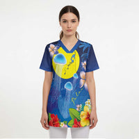 Palau Jellyfish Scrub Top Ocean Heritage Tropical Plants - Polynesian Pride