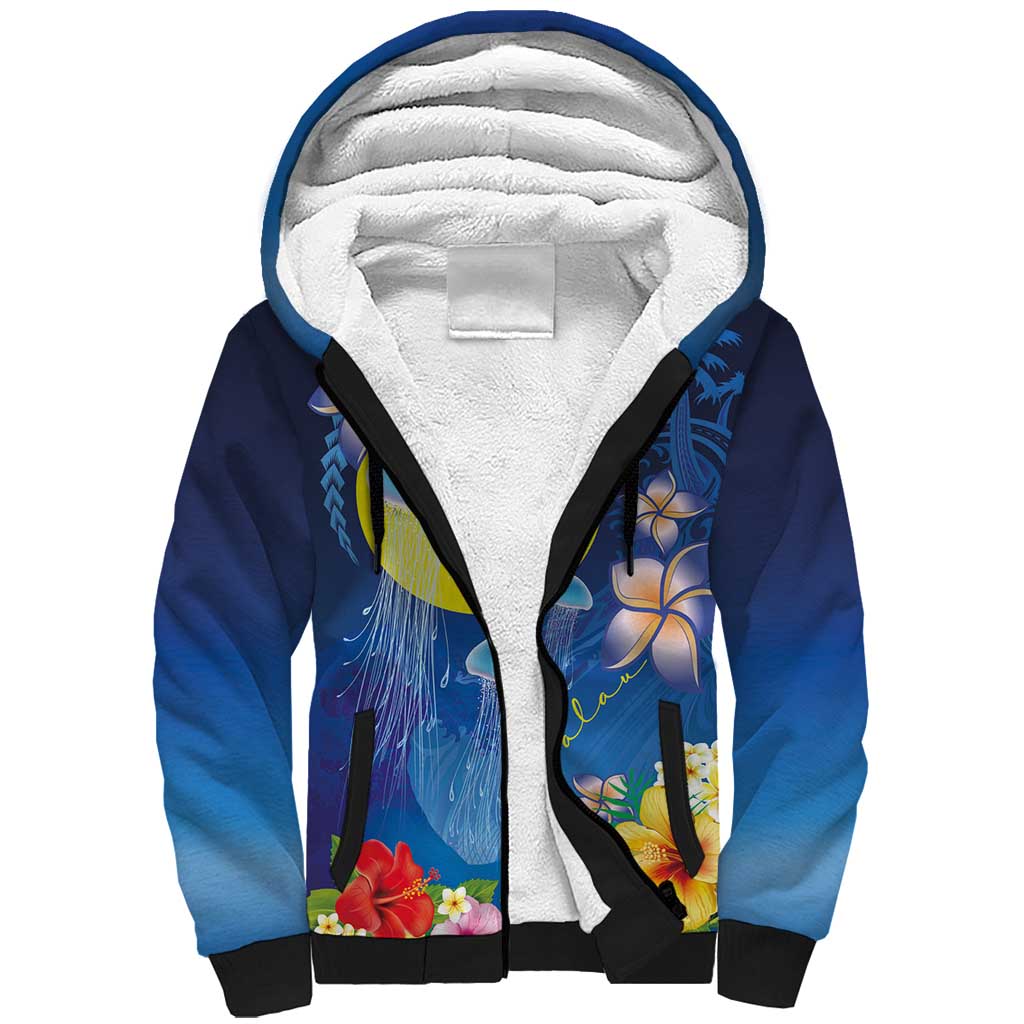 Palau Jellyfish Sherpa Hoodie Ocean Heritage Tropical Plants - Polynesian Pride