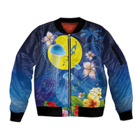 Palau Jellyfish Sleeve Zip Bomber Jacket Ocean Heritage Tropical Plants - Polynesian Pride