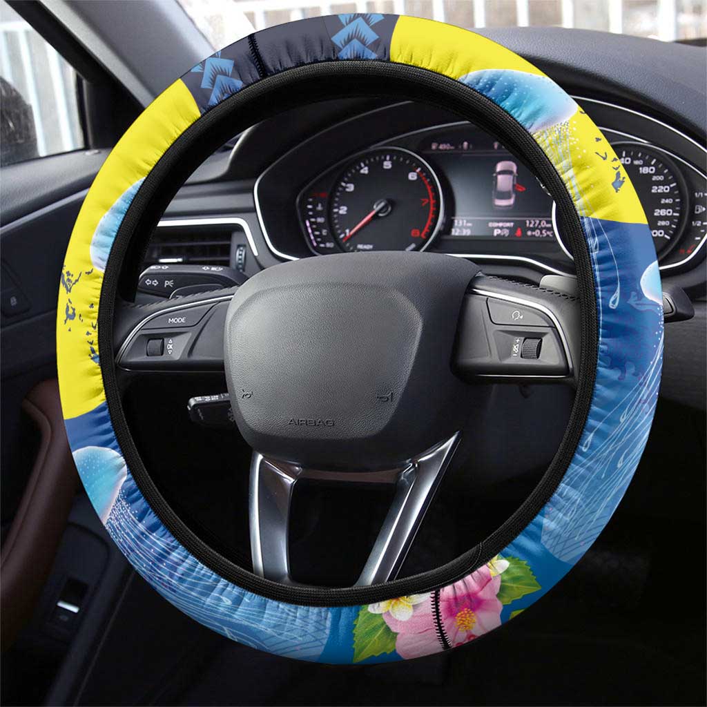 Palau Jellyfish Steering Wheel Cover Ocean Heritage Tropical Plants - Polynesian Pride