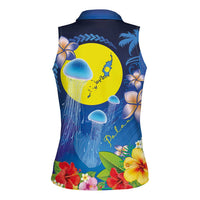 Palau Jellyfish Women Sleeveless Polo Shirt Ocean Heritage Tropical Plants - Polynesian Pride