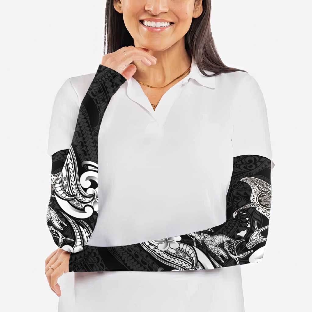 Hawaiian Manta Rays Arm Sleeves Tribal Hibiscus Polynesian Tattoos Black Color - Polynesian Pride