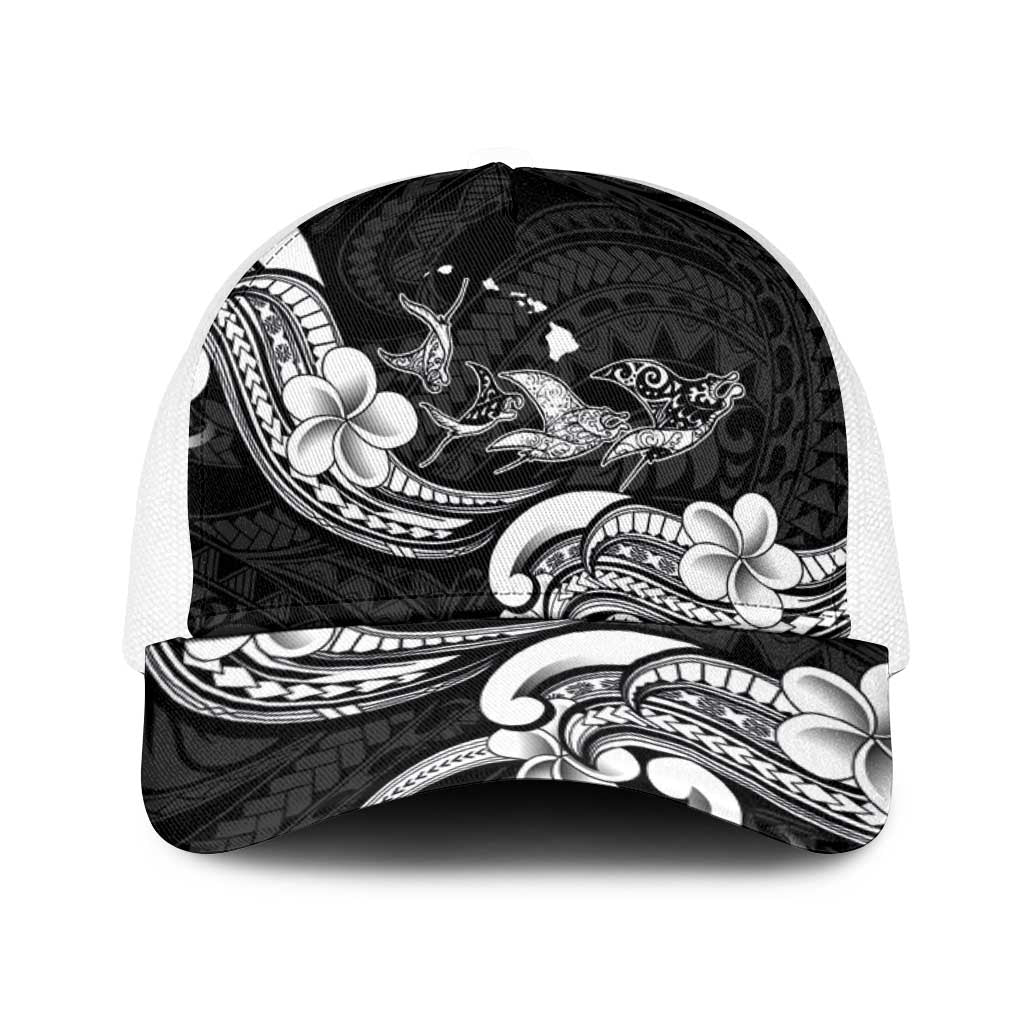 Hawaiian Manta Rays Baseball Net Cap Tribal Hibiscus Polynesian Tattoos Black Color - Polynesian Pride