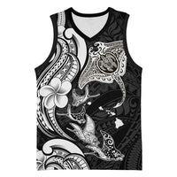 Hawaiian Manta Rays Basketball Jersey Tribal Hibiscus Polynesian Tattoos Black Color - Polynesian Pride