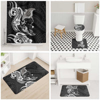 Hawaiian Manta Rays Bathroom Set Tribal Hibiscus Polynesian Tattoos Black Color - Polynesian Pride
