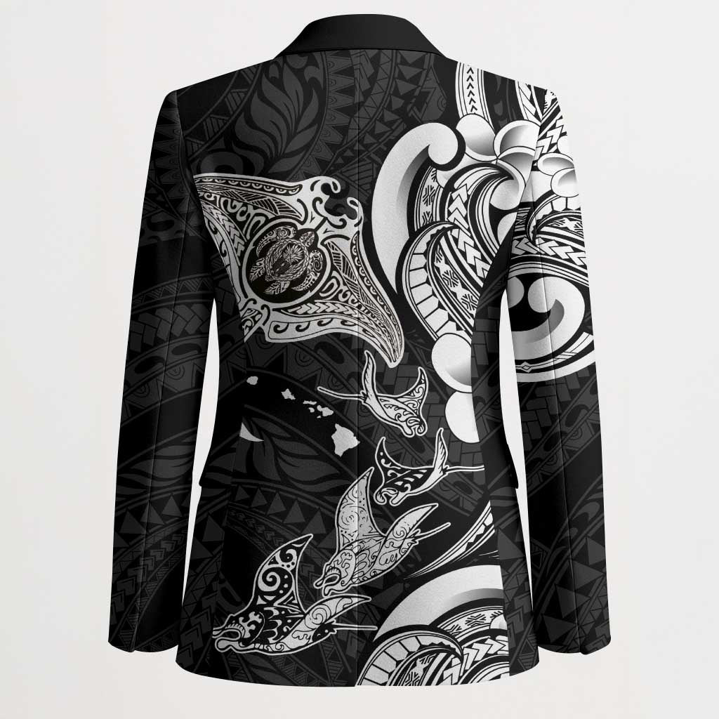 Hawaiian Manta Rays Blazer Tribal Hibiscus Polynesian Tattoos Black Color - Polynesian Pride