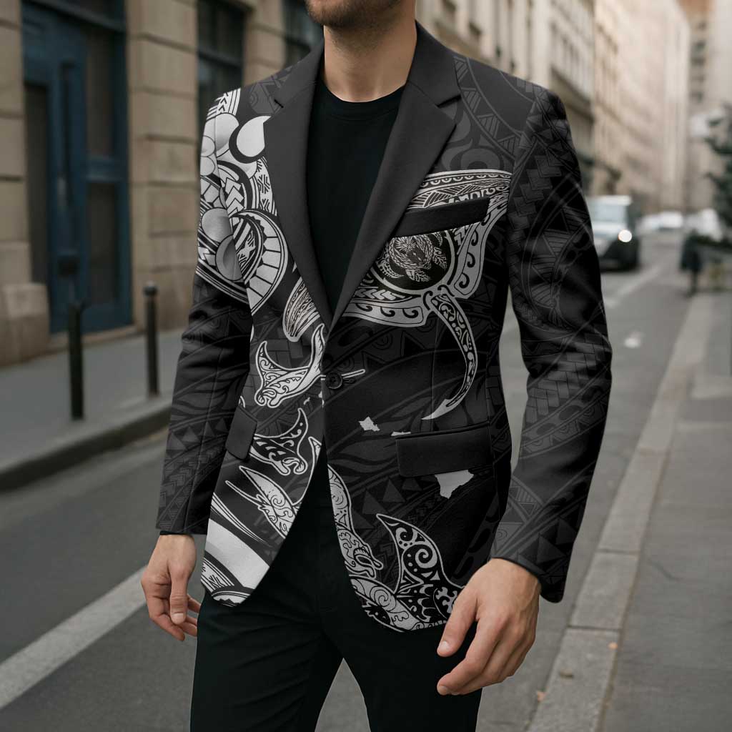 Hawaiian Manta Rays Blazer Tribal Hibiscus Polynesian Tattoos Black Color - Polynesian Pride