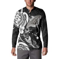 Hawaiian Manta Rays Button Sweatshirt Tribal Hibiscus Polynesian Tattoos Black Color - Polynesian Pride