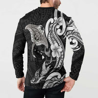 Hawaiian Manta Rays Button Sweatshirt Tribal Hibiscus Polynesian Tattoos Black Color - Polynesian Pride