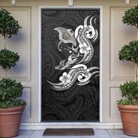 Hawaiian Manta Rays Door Cover Tribal Hibiscus Polynesian Tattoos Black Color - Polynesian Pride