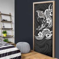 Hawaiian Manta Rays Door Cover Tribal Hibiscus Polynesian Tattoos Black Color - Polynesian Pride