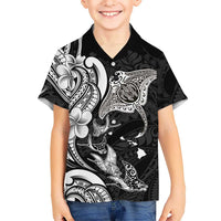 Hawaiian Manta Rays Family Matching Mermaid Dress and Hawaiian Shirt Tribal Hibiscus Polynesian Tattoos Black Color LT03 Son's Shirt Black - Polynesian Pride