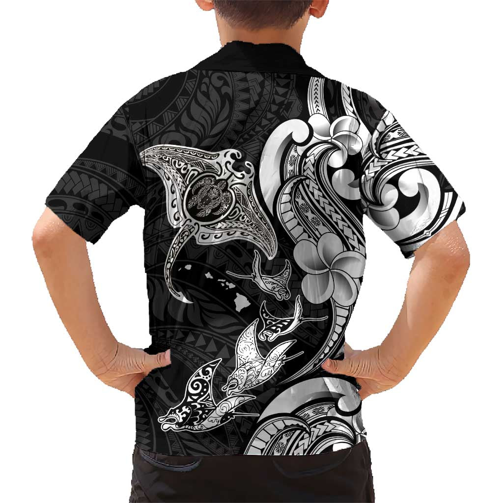 Hawaiian Manta Rays Family Matching Off Shoulder Short Dress and Hawaiian Shirt Tribal Hibiscus Polynesian Tattoos Black Color LT03 - Polynesian Pride