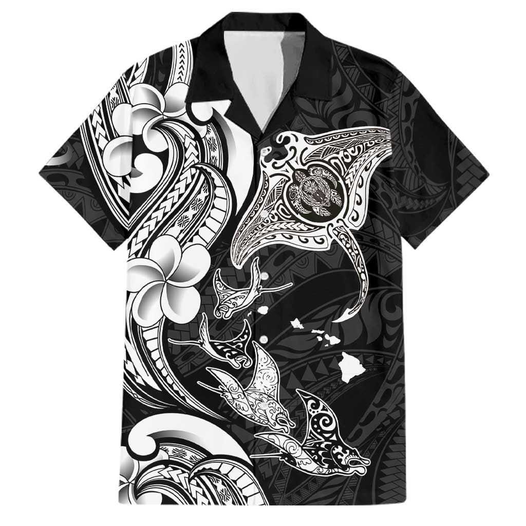 Hawaiian Manta Rays Family Matching Short Sleeve Bodycon Dress and Hawaiian Shirt Tribal Hibiscus Polynesian Tattoos Black Color LT03 Dad's Shirt - Short Sleeve Black - Polynesian Pride