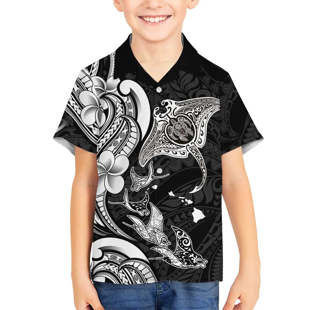 Hawaiian Manta Rays Family Matching Short Sleeve Bodycon Dress and Hawaiian Shirt Tribal Hibiscus Polynesian Tattoos Black Color LT03 Son's Shirt Black - Polynesian Pride
