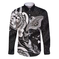 Hawaiian Manta Rays Family Matching Summer Maxi Dress and Hawaiian Shirt Tribal Hibiscus Polynesian Tattoos Black Color - Polynesian Pride