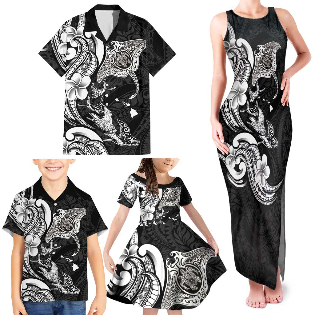 Hawaiian Manta Rays Family Matching Tank Maxi Dress and Hawaiian Shirt Tribal Hibiscus Polynesian Tattoos Black Color LT03 - Polynesian Pride