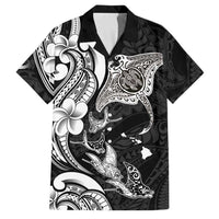 Hawaiian Manta Rays Family Matching Tank Maxi Dress and Hawaiian Shirt Tribal Hibiscus Polynesian Tattoos Black Color LT03 Dad's Shirt - Short Sleeve Black - Polynesian Pride
