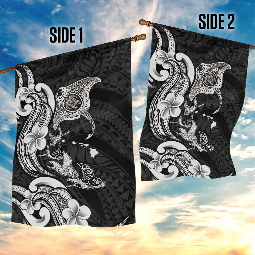 Hawaiian Manta Rays Garden Flag Tribal Hibiscus Polynesian Tattoos Black Color - Polynesian Pride