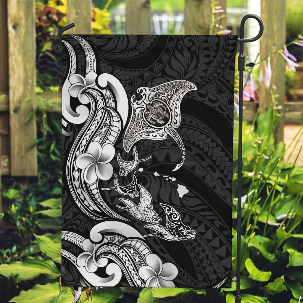 Hawaiian Manta Rays Garden Flag Tribal Hibiscus Polynesian Tattoos Black Color - Polynesian Pride
