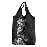 Hawaiian Manta Rays Grocery Bag Tribal Hibiscus Polynesian Tattoos Black Color - Polynesian Pride