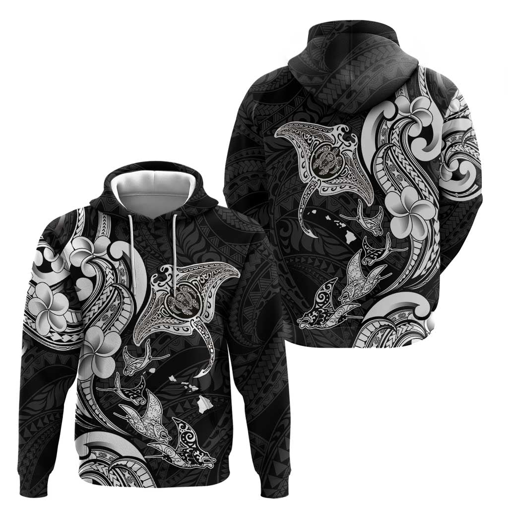Hawaiian Manta Rays Hoodie Tribal Hibiscus Polynesian Tattoos Black Color - Polynesian Pride