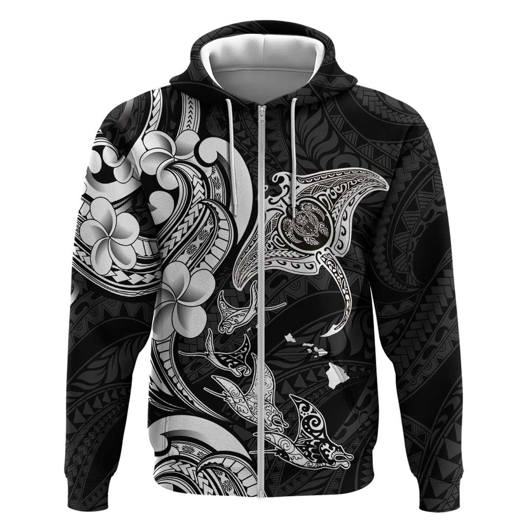 Hawaiian Manta Rays Hoodie Tribal Hibiscus Polynesian Tattoos Black Color - Polynesian Pride