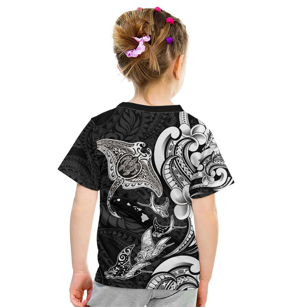 Hawaiian Manta Rays Kid T Shirt Tribal Hibiscus Polynesian Tattoos Black Color - Polynesian Pride