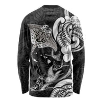 Hawaiian Manta Rays Long Sleeve Shirt Tribal Hibiscus Polynesian Tattoos Black Color - Polynesian Pride