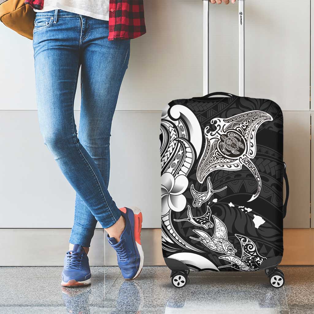Hawaiian Manta Rays Luggage Cover Tribal Hibiscus Polynesian Tattoos Black Color - Polynesian Pride