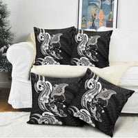 Hawaiian Manta Rays Pillow Cover Tribal Hibiscus Polynesian Tattoos Black Color - Polynesian Pride